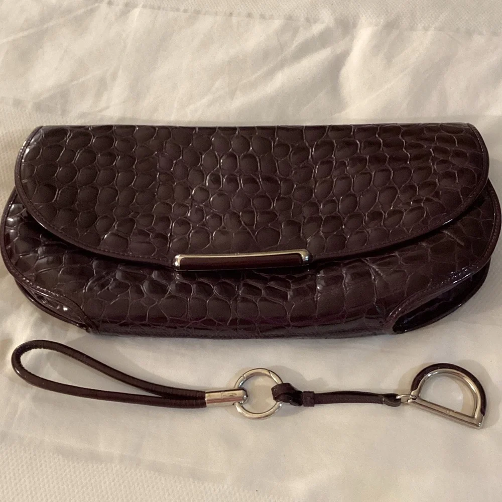Christian Dior Dior Purple Crocodile Embossed Patent Clutch - Picture 4 of 15